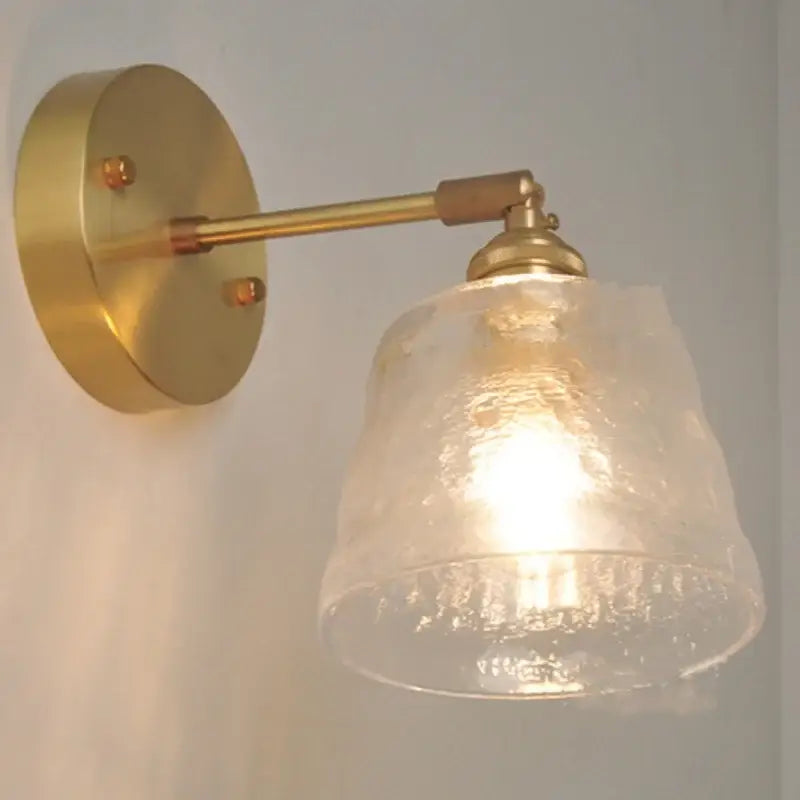 Brass clear glass led wall sconce with pull chain bedroom light
