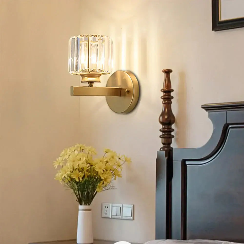 Brass brass crystal glass wall sconce bedroom lighting