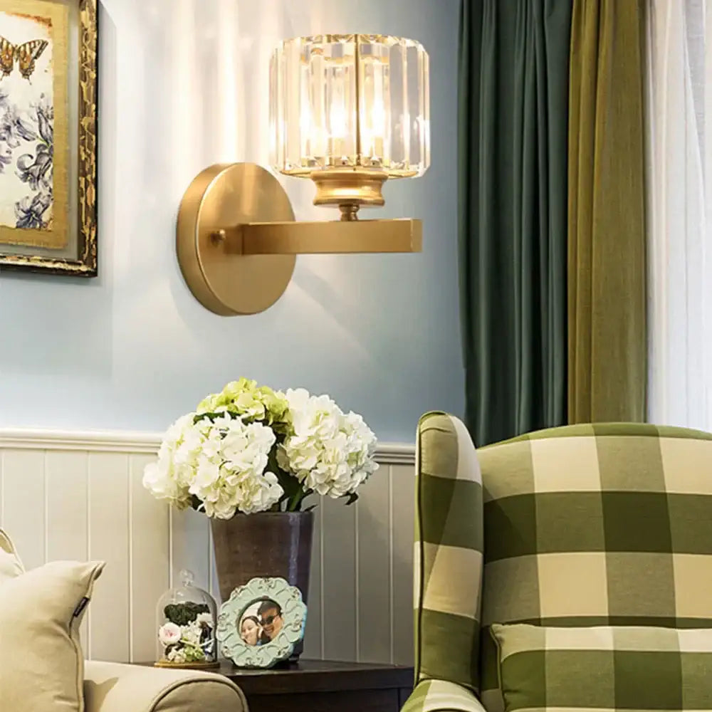 Brass brass crystal glass wall sconce bedroom lighting