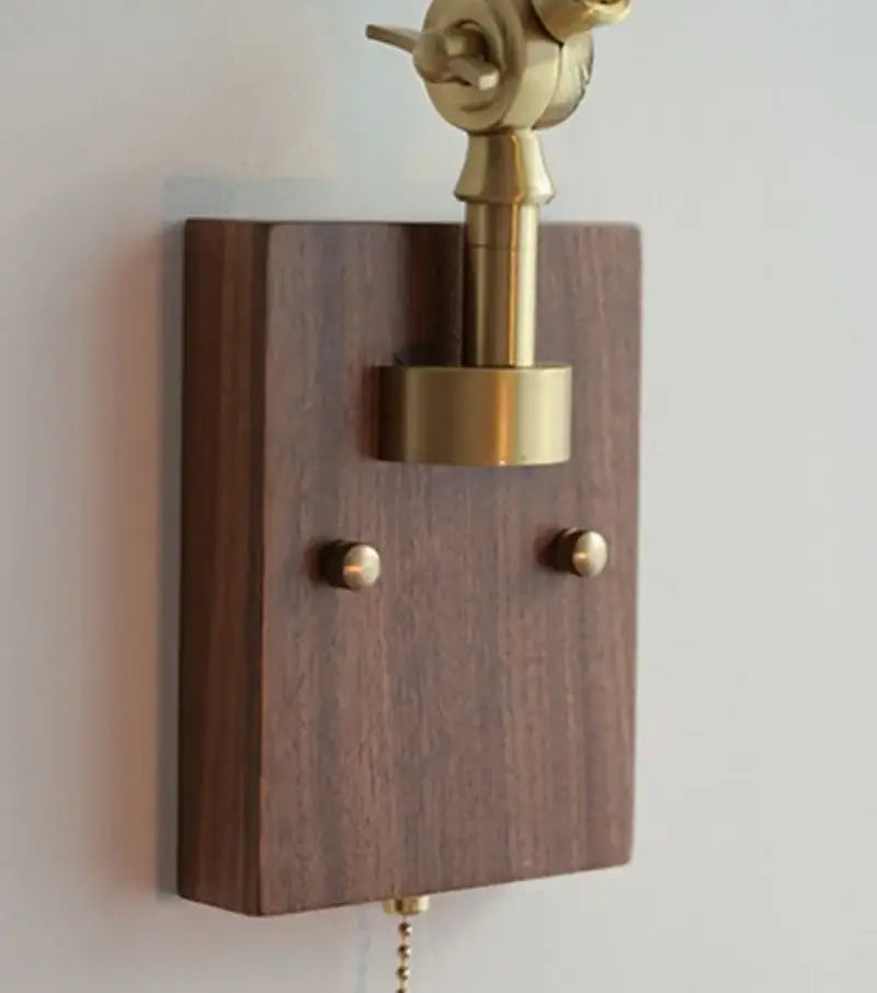 Brass decorbites ash wood blue glass wall sconce bedroom light