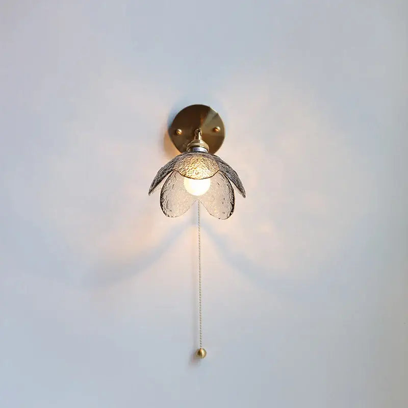 Brass flower gray glass led bathroom wall lamp