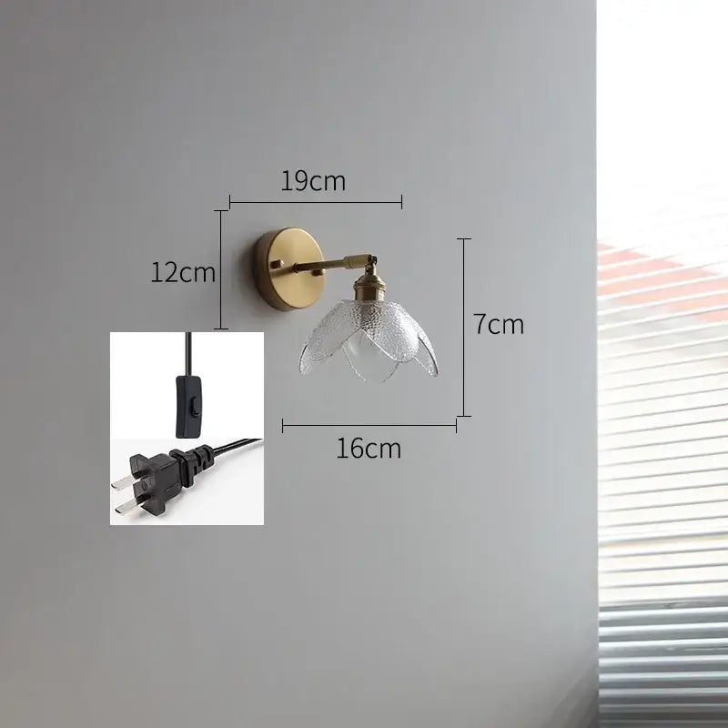 Brass flower gray glass led bathroom wall lamp
