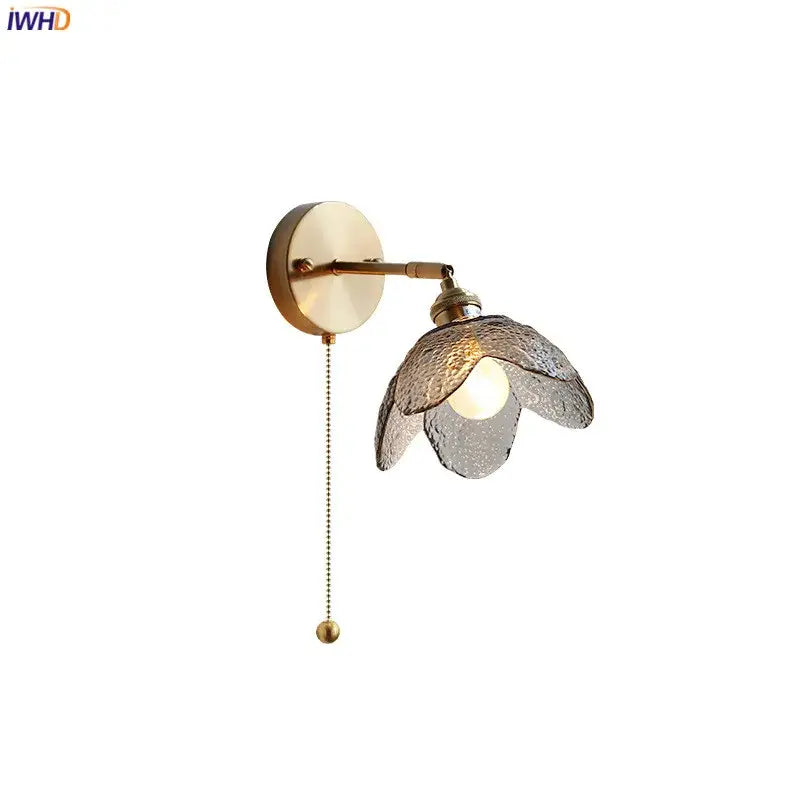 Brass flower gray glass led bathroom wall lamp