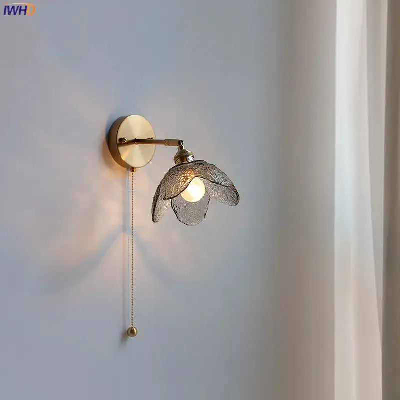 Brass flower gray glass led bathroom wall lamp