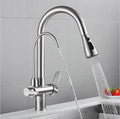 Brass kitchen faucet with pull down black hose and water filter tap