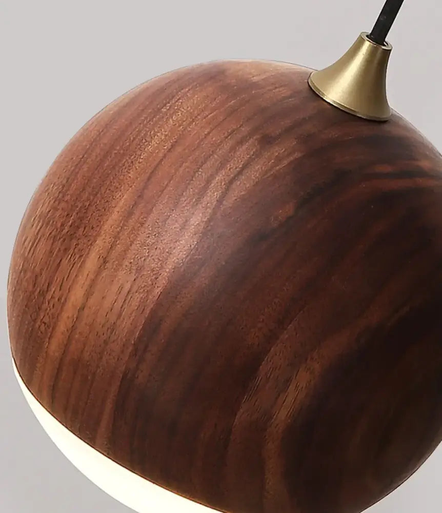 Brass led walnut wood wall lamp bedroom spherical sconce
