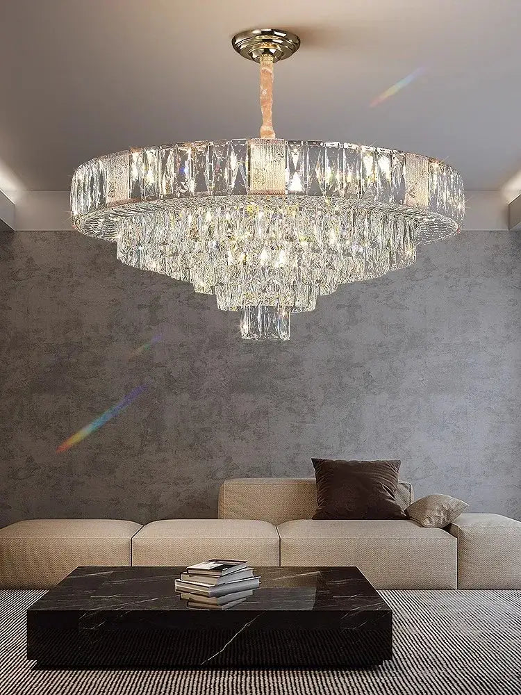 Brass multi tiered decorbites crystal ceiling chandelier living room