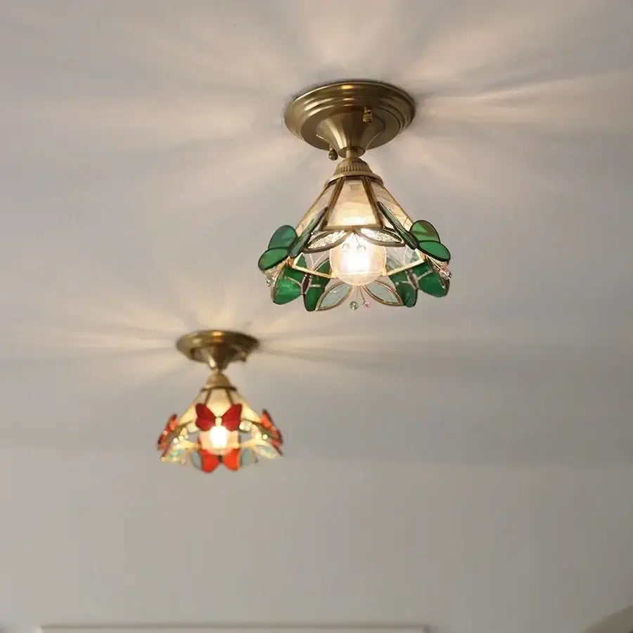Brass red butterfly glass led ceiling light bedroom decor
