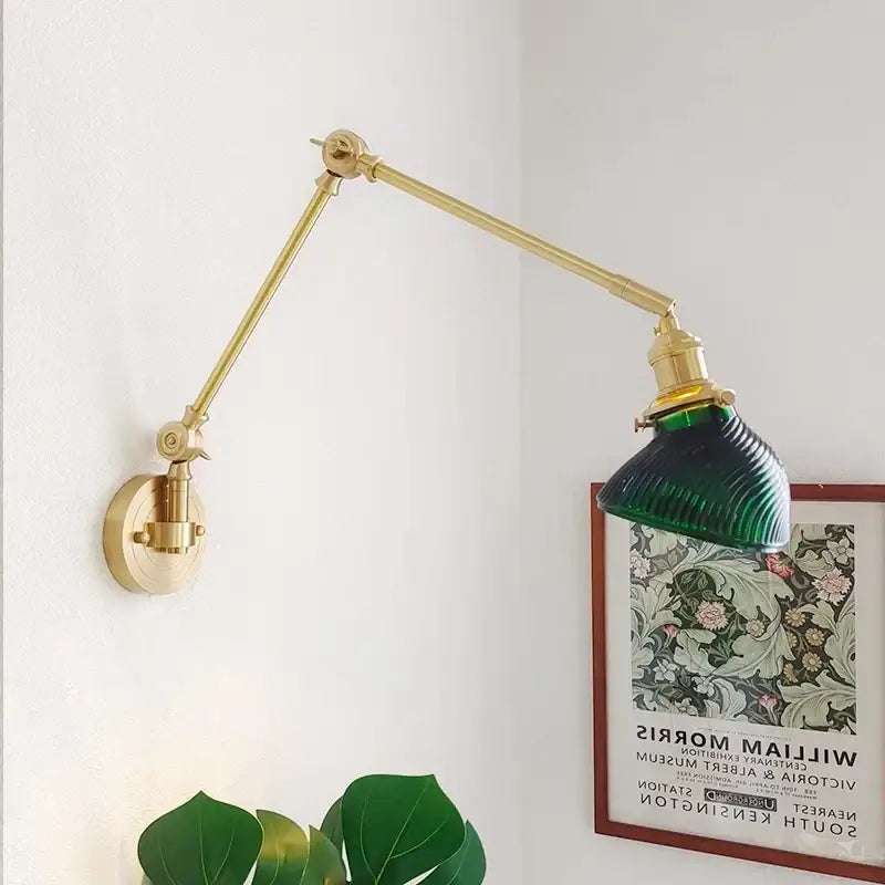 Brass ribbed glass ceramic copper led wall lamp bedroom sconce