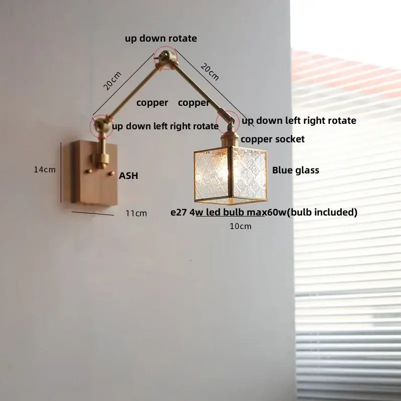 Brass walnut led wall lamp rotatable glass hallway light
