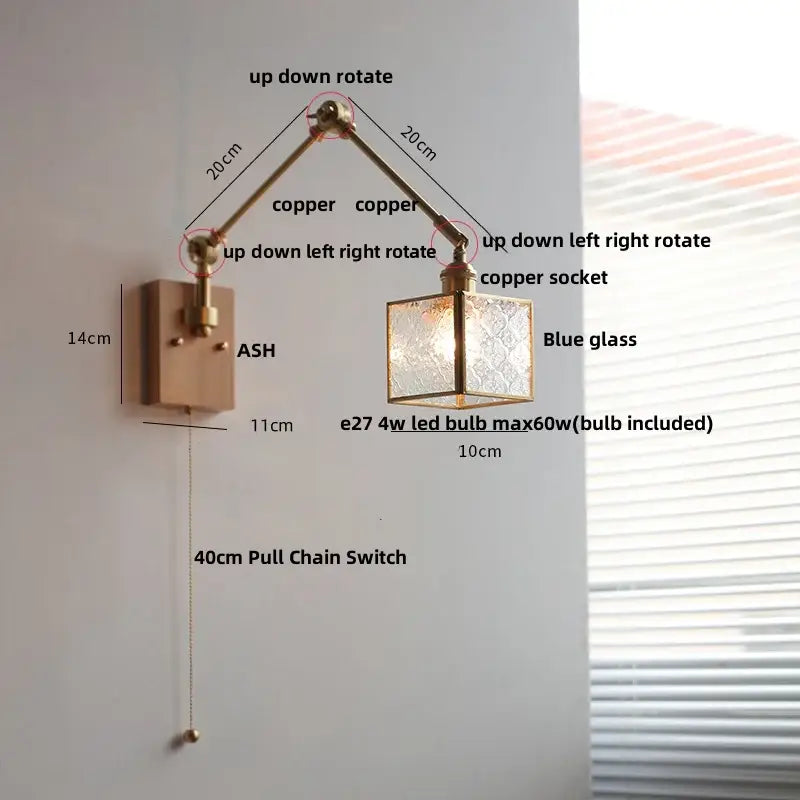 Brass walnut led wall lamp rotatable glass hallway light