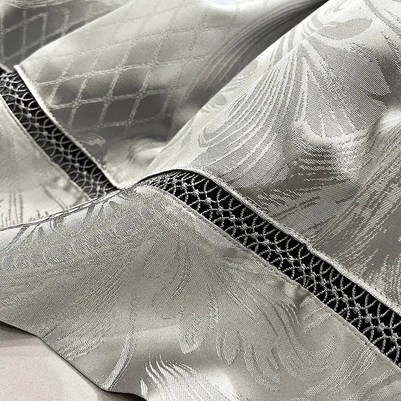 Brocade satin jacquard silver bedding set bedroom damask embroidery