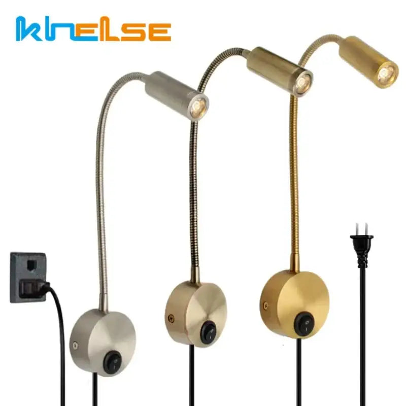 Bronze gooseneck led wall lamp – bedroom reading sconce brushed nickel & brass