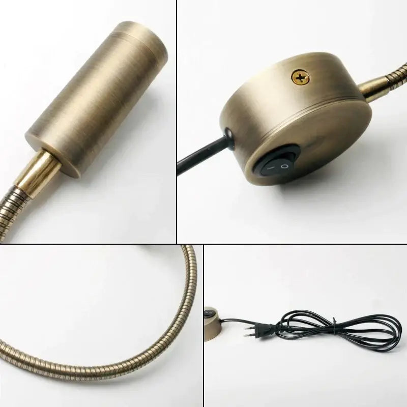 Bronze gooseneck led wall lamp – bedroom reading sconce brushed nickel & brass