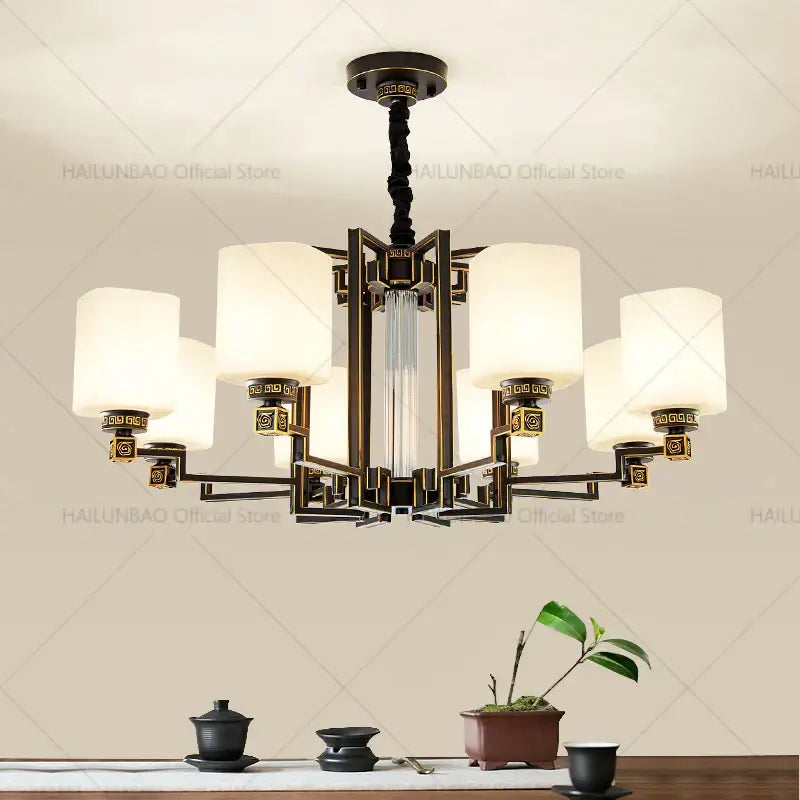 Bronze high jump floor hollow chandelier for duplex living room
