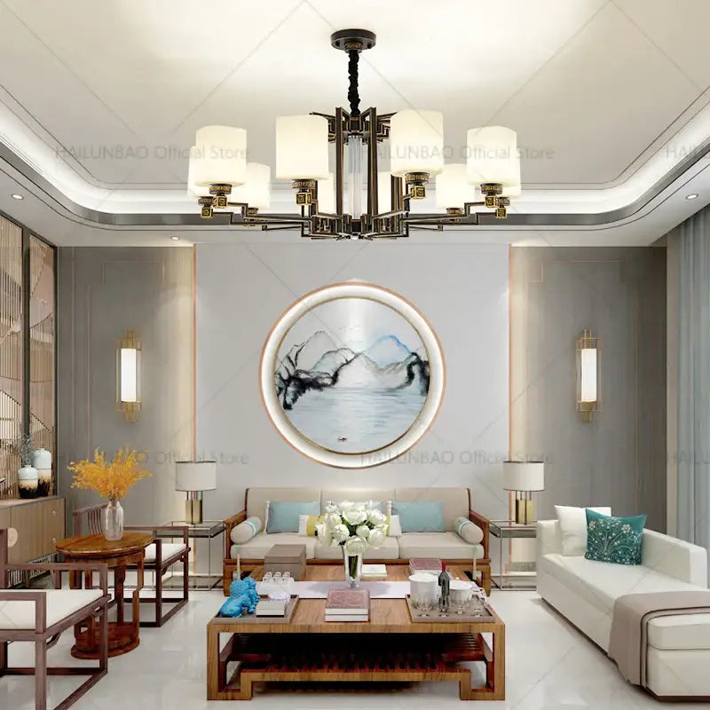 Bronze high jump floor hollow chandelier for duplex living room