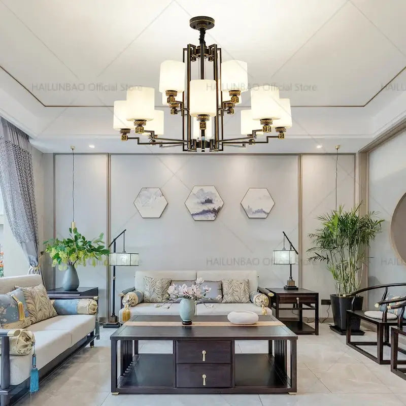 Bronze high jump floor hollow chandelier for duplex living room