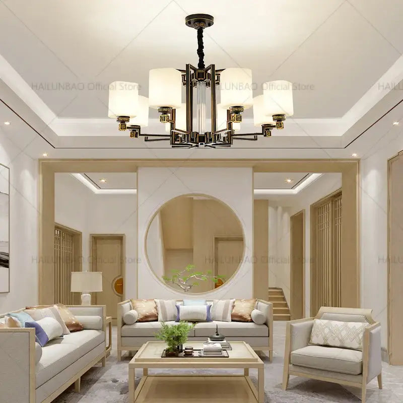 Bronze high jump floor hollow chandelier for duplex living room