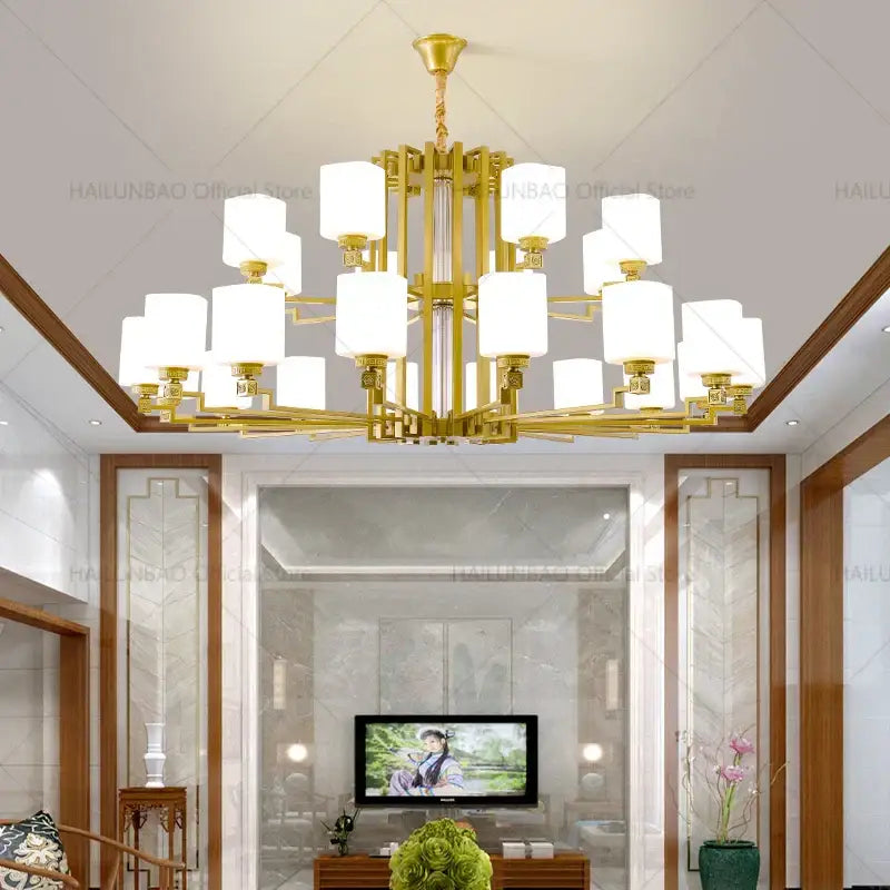 Bronze high jump floor hollow chandelier for duplex living room
