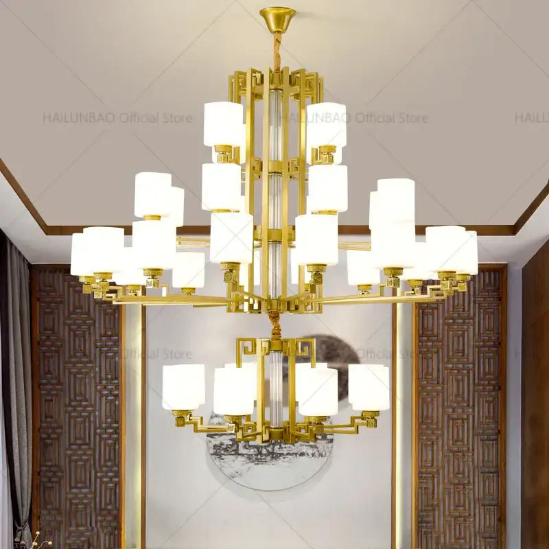 Bronze high jump floor hollow chandelier for duplex living room