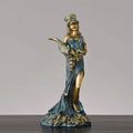 Bronze & teal greek wealth goddess fortuna figurine living room decor