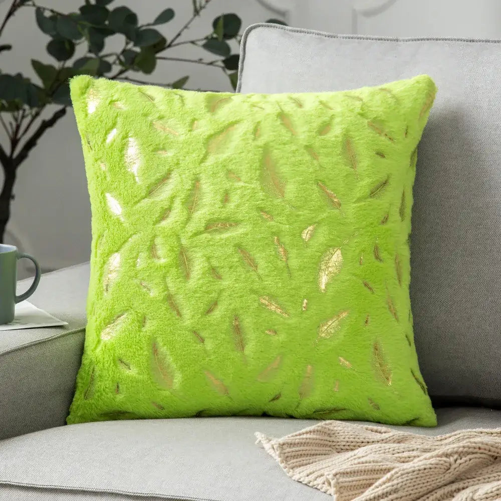 Bronzed feather style emerald green velvet pillowcase living room decor