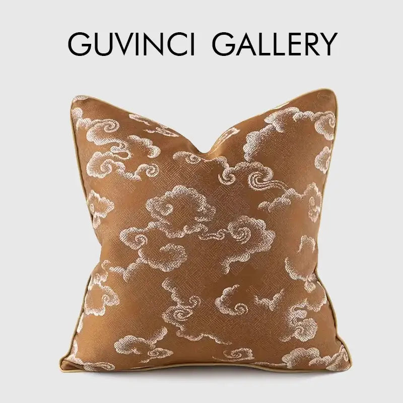 Brown & white auspicious clouds jacquard throw pillow cover living room