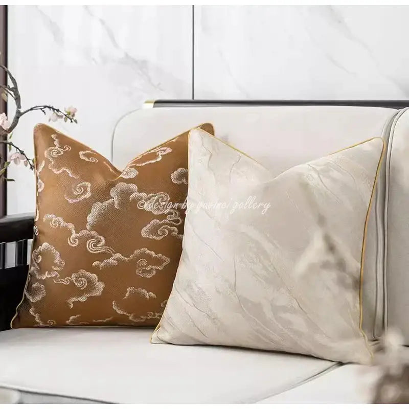 Brown & white auspicious clouds jacquard throw pillow cover living room