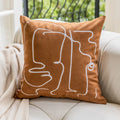 Brown & white geometric embroidery plush cushion cover living room