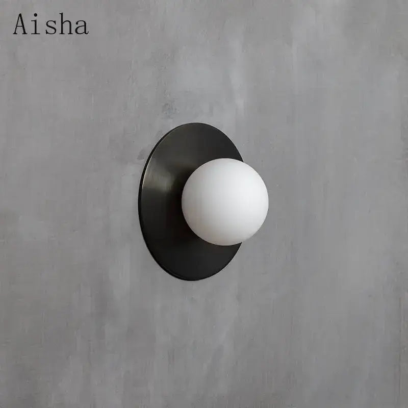 Brushed brass circular wall lamp bedroom frosted glass sconce