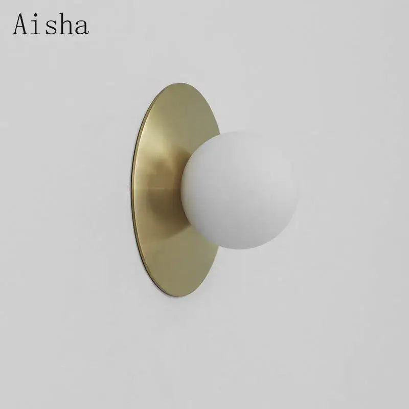 Brushed brass circular wall lamp bedroom frosted glass sconce