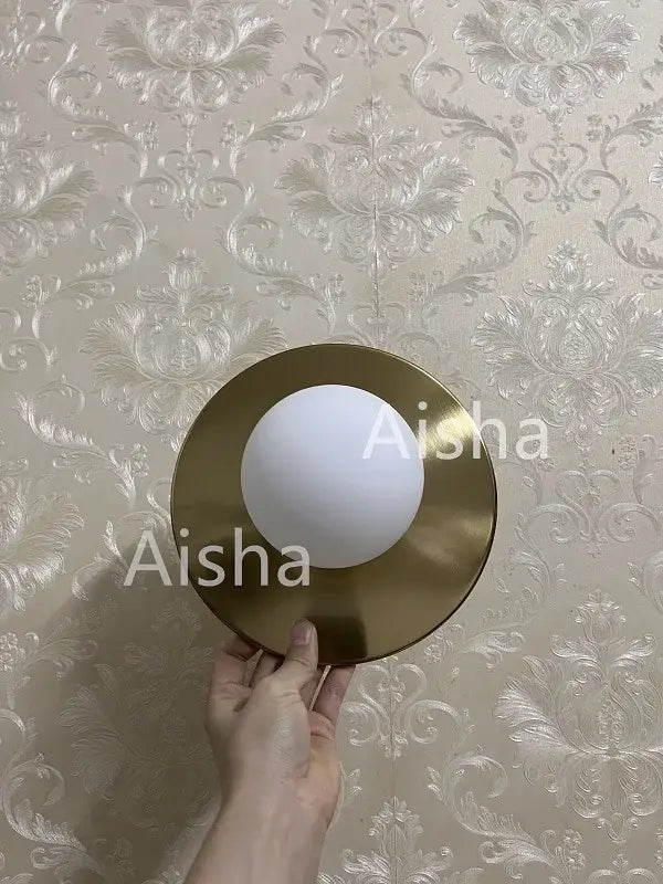 Brushed brass circular wall lamp bedroom frosted glass sconce