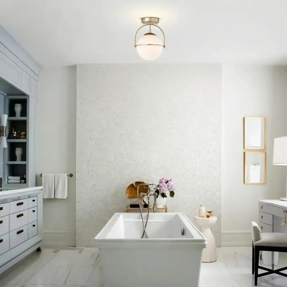 Brushed brass glass ball ceiling light for living room