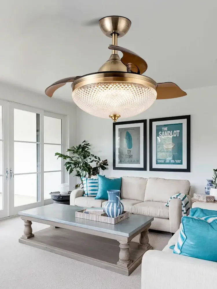 Brushed copper led ceiling fan with remote control living room