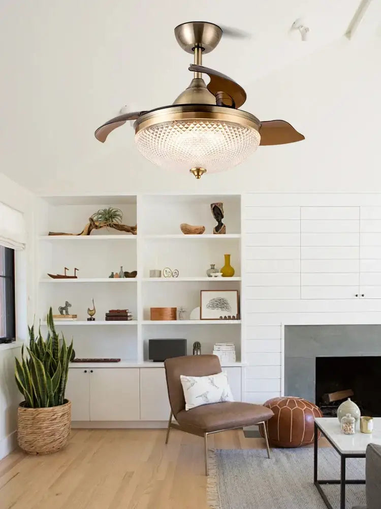 Brushed copper led ceiling fan with remote control living room