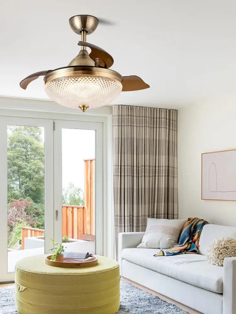 Brushed copper led ceiling fan with remote control living room