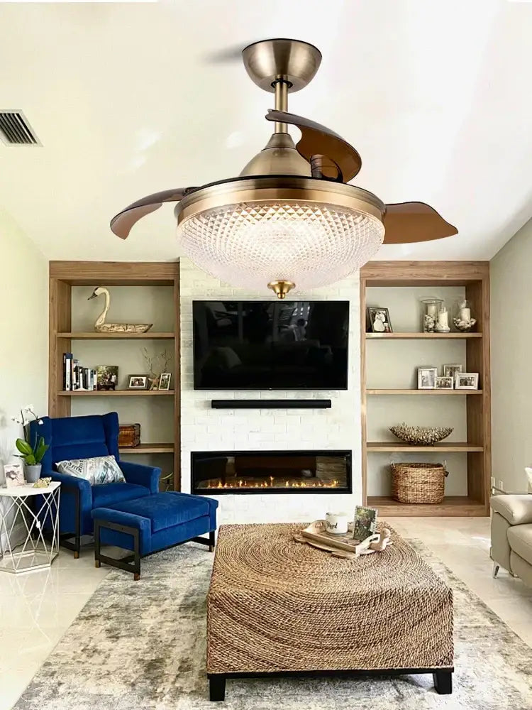 Brushed copper led ceiling fan with remote control living room