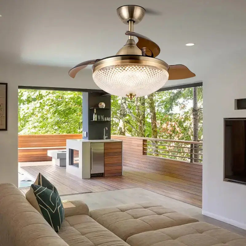 Brushed copper led ceiling fan with remote control living room