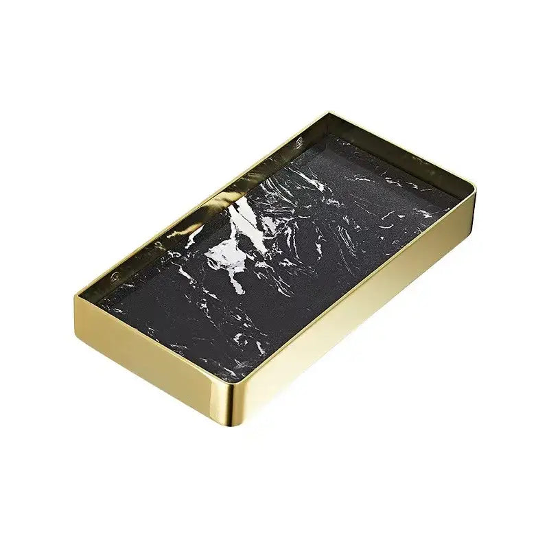 Brushed gold and black corner shelf bathroom storage organizer