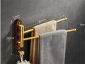 Brushed gold and wood swivel towel hanger bathroom rack