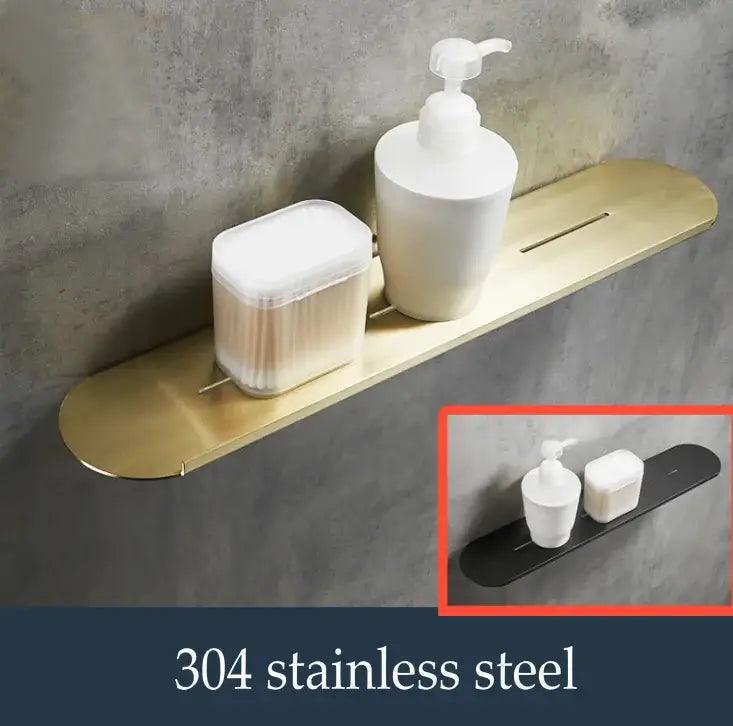 Brushed gold stainless steel bathroom storage rack with mirror front