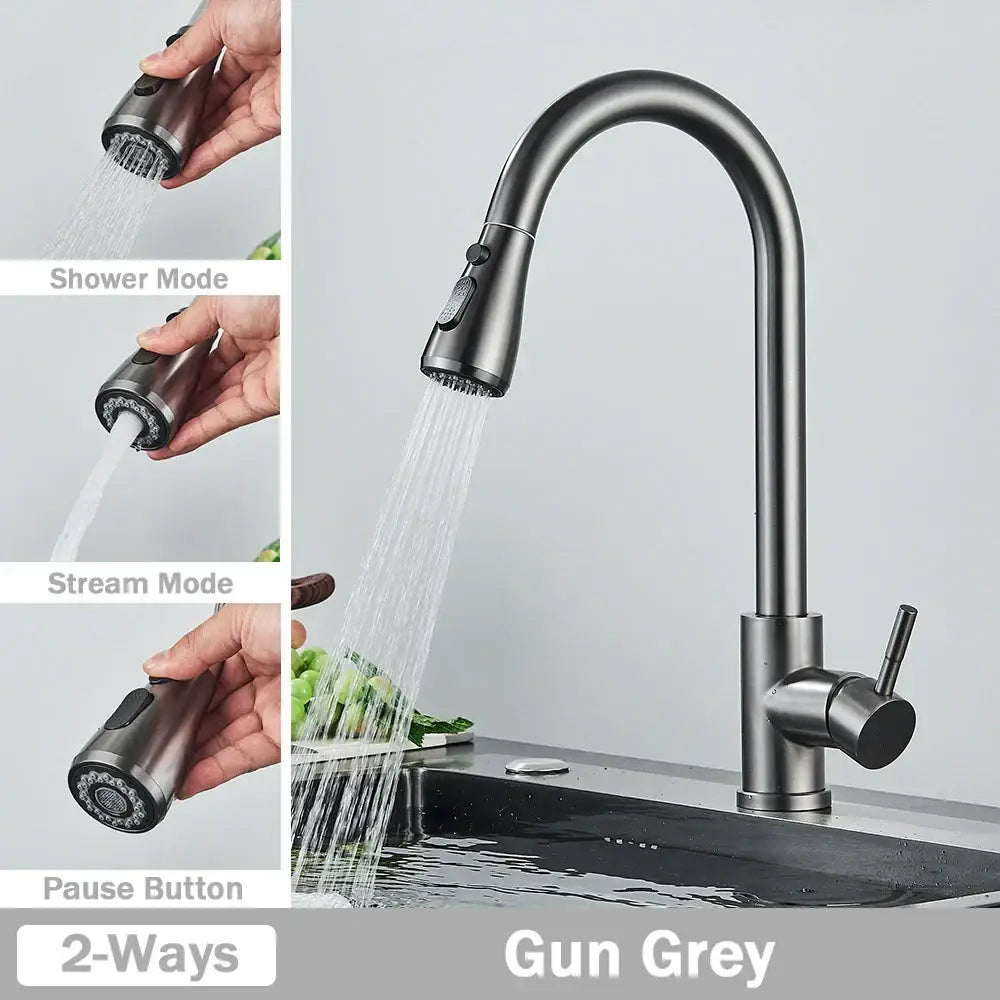Brushed nickel kitchen faucet with flexible pull down sprayer
