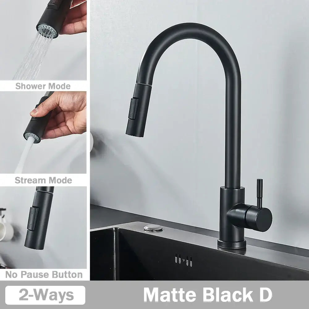 Brushed nickel kitchen faucet with flexible pull down sprayer