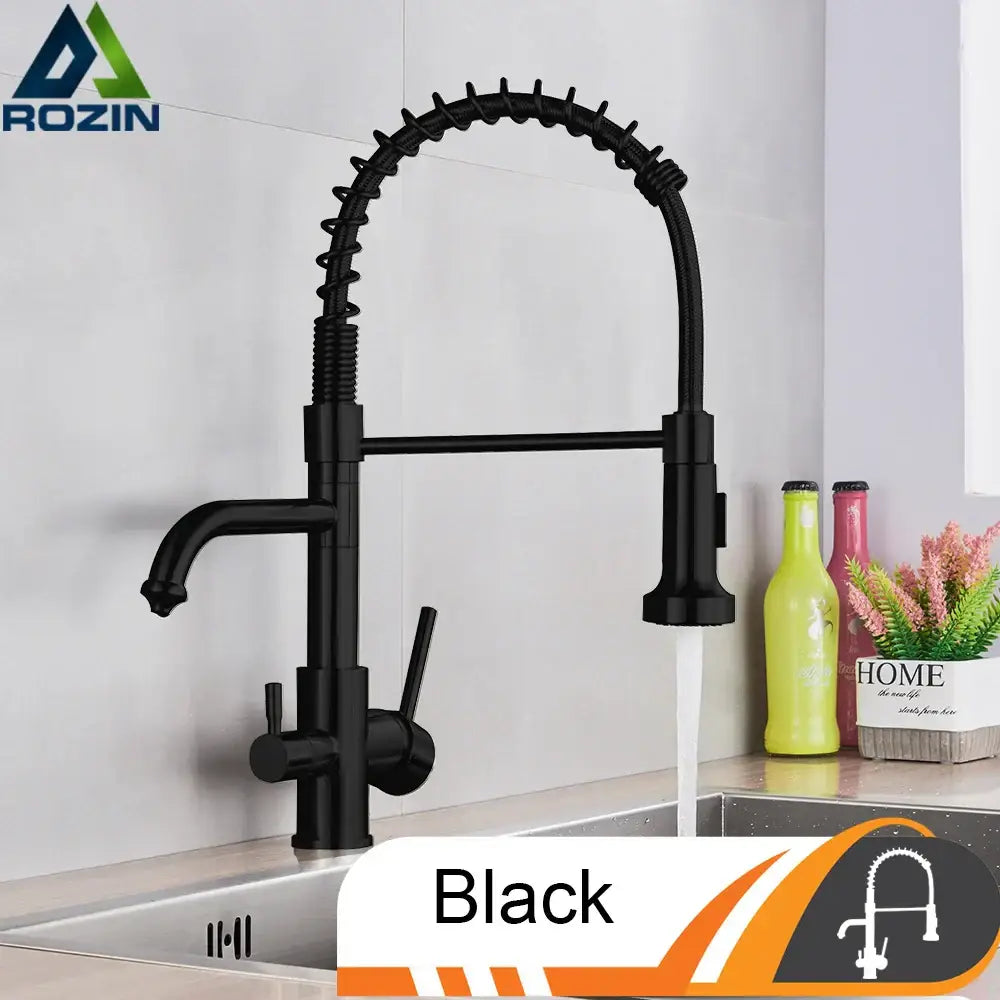 Brushed nickel kitchen faucet with pull down sprayer and spring hose