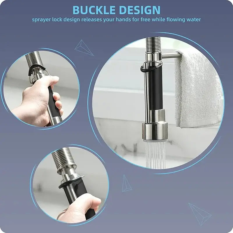Brushed nickel kitchen faucet with swivel water outlet
