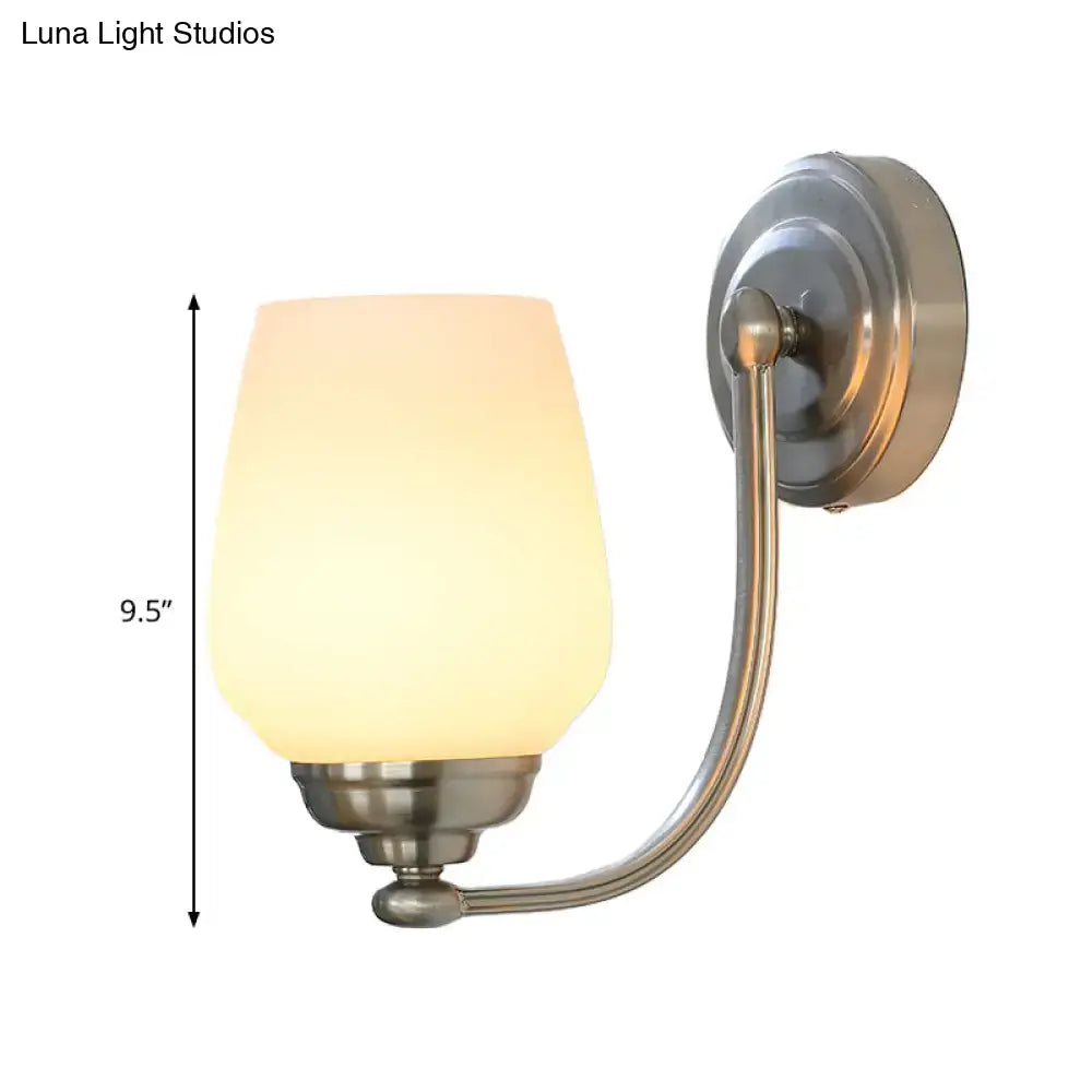 Brushed nickel milk glass wall lamp for stairways