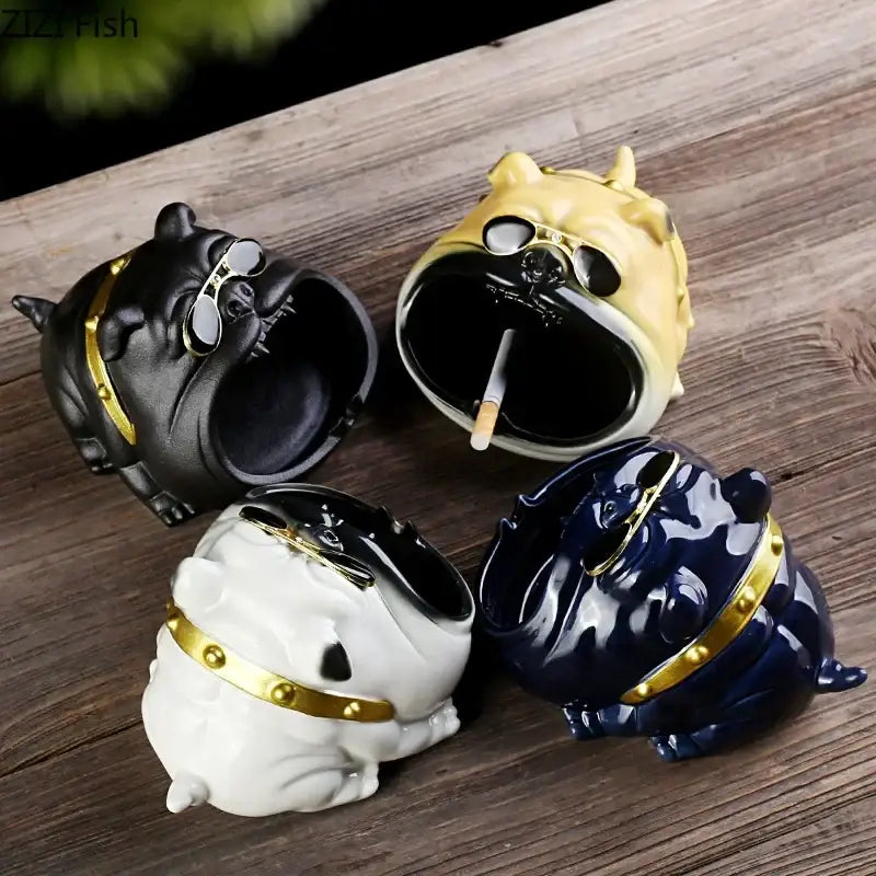 Bulldog sunglasses ceramic ashtray set of 4 living room decor