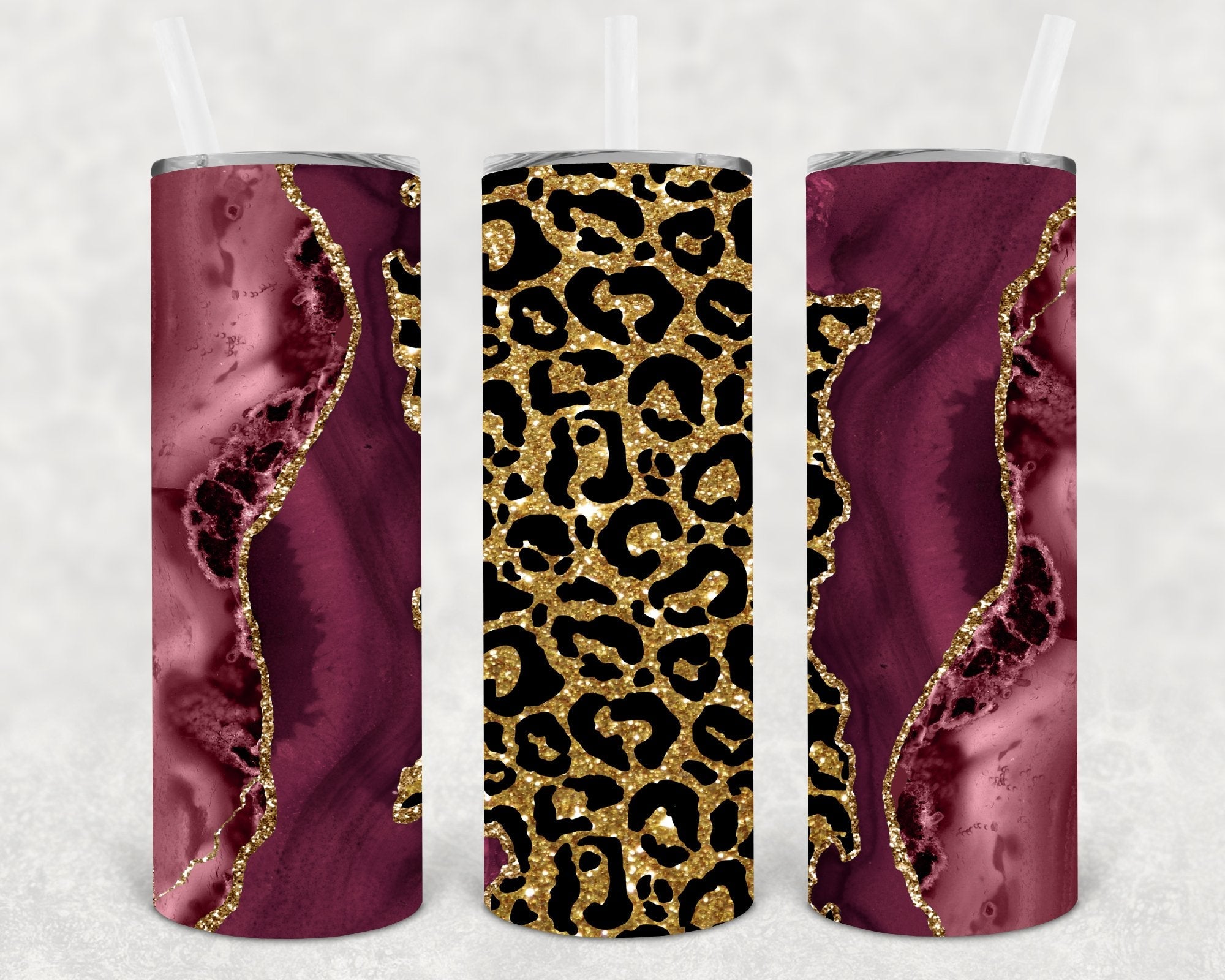 Burgundy and Gold Leopard 20 oz Skinny Tumbler