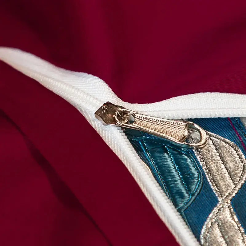Burgundy & silver egyptian cotton embroidery bedding set bedroom