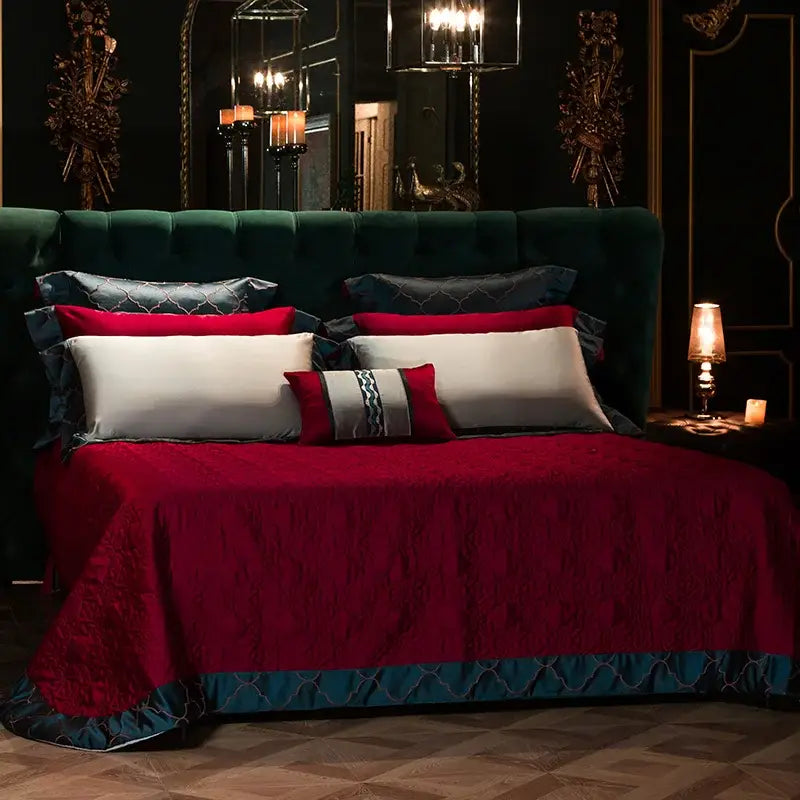 Burgundy & silver egyptian cotton embroidery bedding set bedroom
